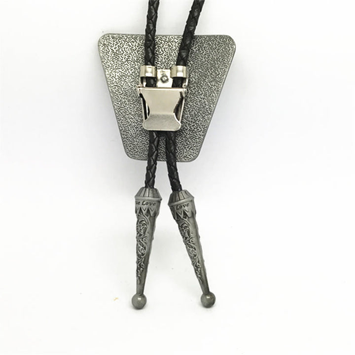 Southwestern Geometric Pattern Triangle Metal Frame Bolo Tie - image 3