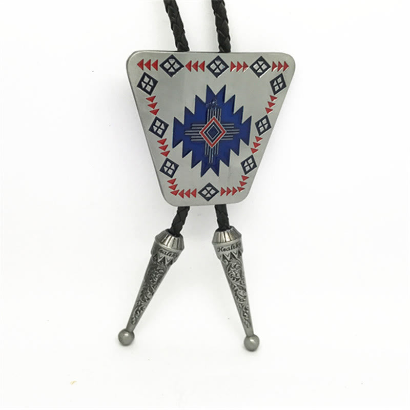 Southwestern Geometric Pattern Triangle Metal Frame Bolo Tie - image 2