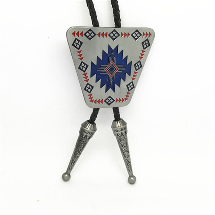 Southwestern Geometric Pattern Triangle Metal Frame Bolo Tie - image 2