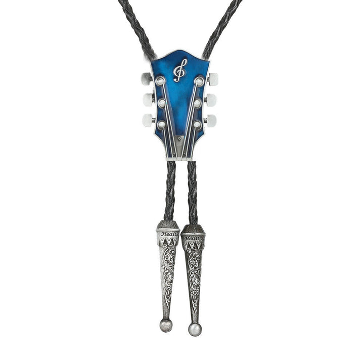 Guitar Shape Retro Metal Frame Bolo Tie - Blue - image 4