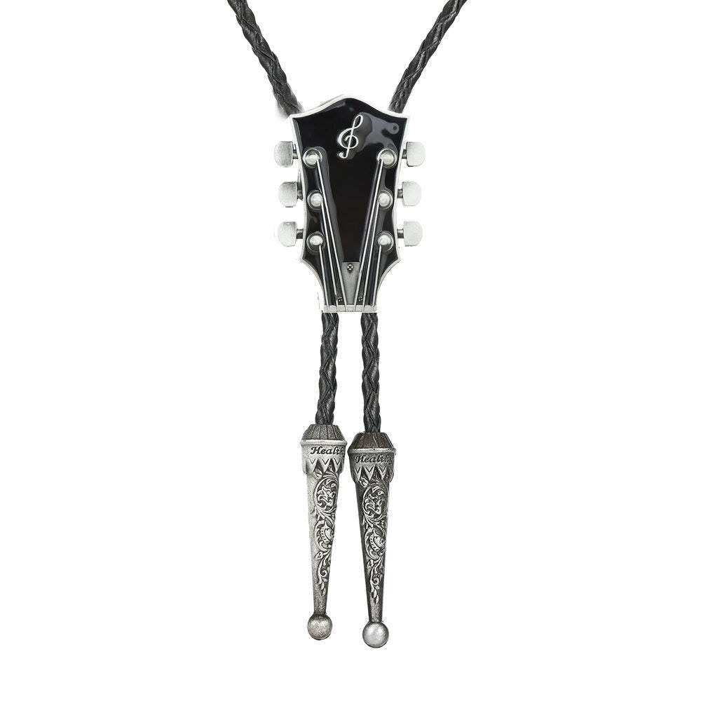 Guitar Shape Retro Metal Frame Bolo Tie - Black - image 5