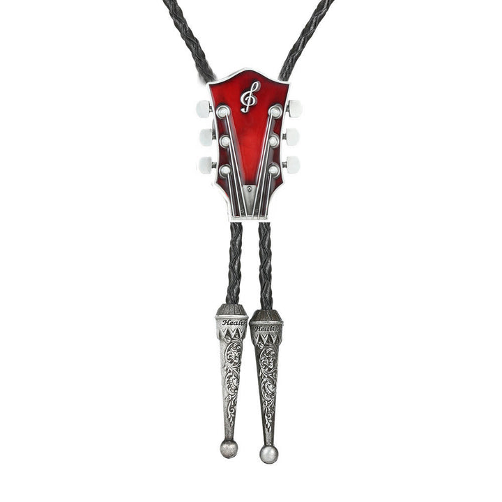 Guitar Shape Retro Metal Frame Bolo Tie - Red - image 6