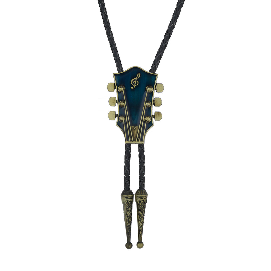 Guitar Shape Retro Metal Frame Bolo Tie - image 3
