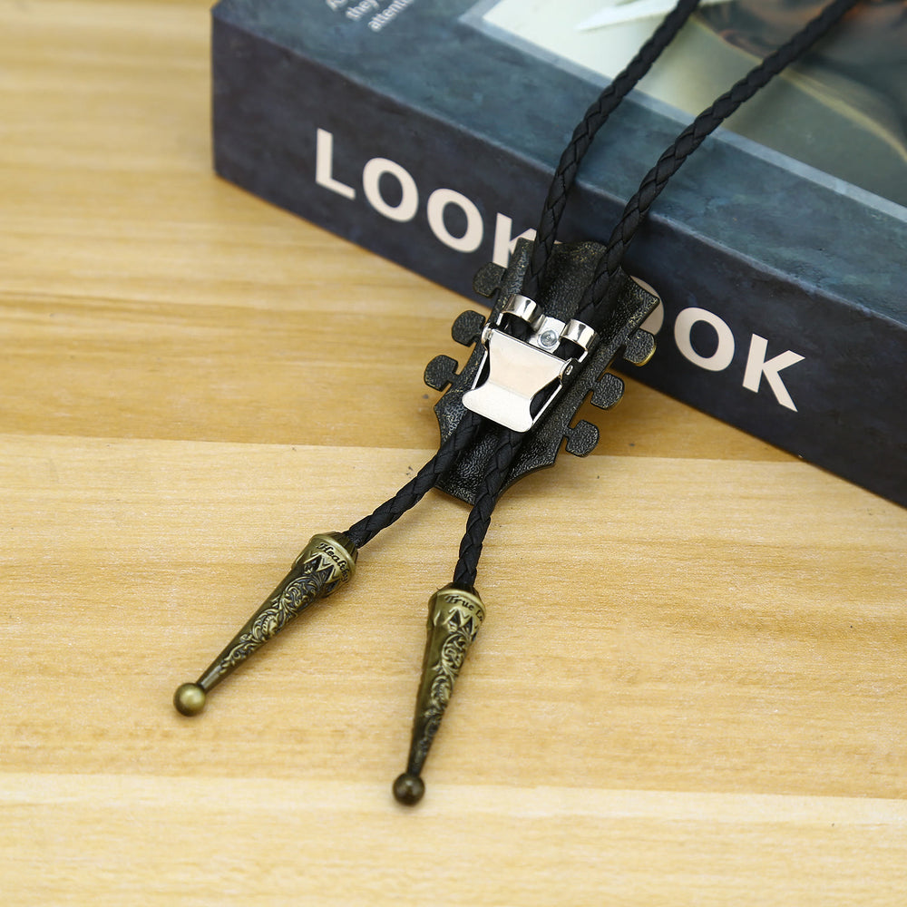 Guitar Shape Retro Metal Frame Bolo Tie - image 1
