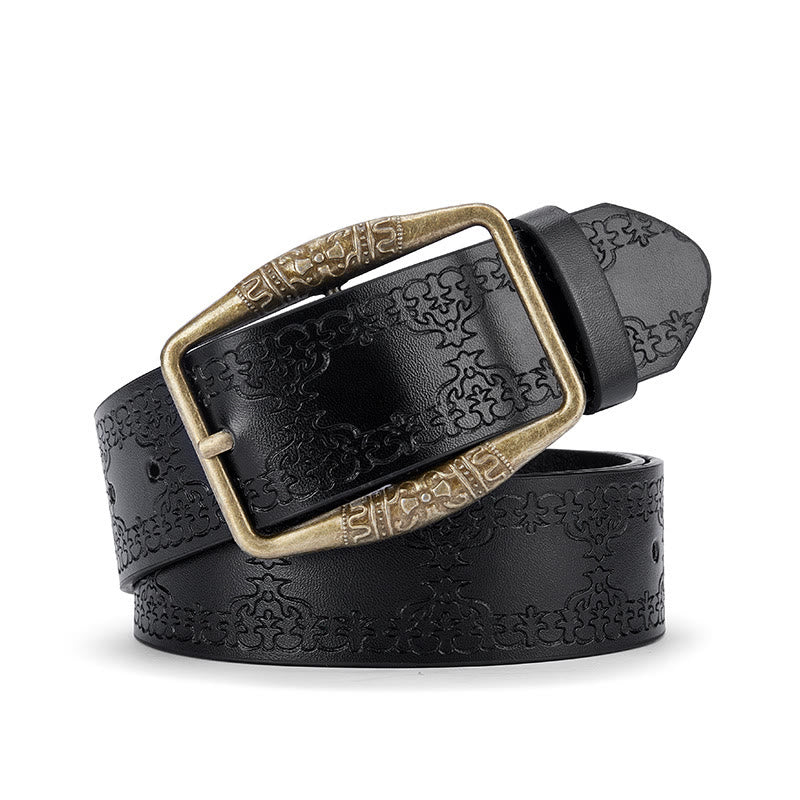 Men's Retro Pattern Decorative Buckle Leather Belt - Black - 42 - image 2