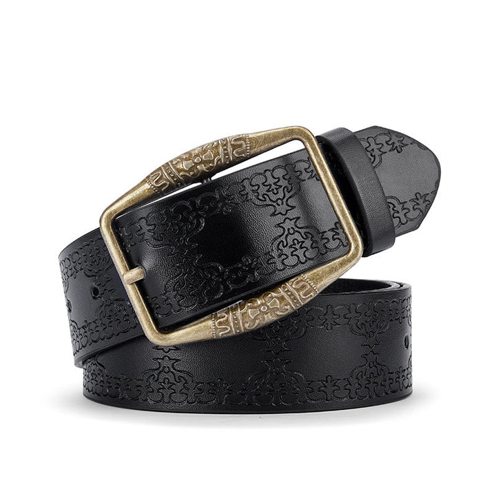 Men's Retro Pattern Decorative Buckle Leather Belt - Black - 42 - image 2