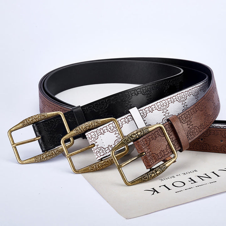 Men's Retro Pattern Decorative Buckle Leather Belt - image 4