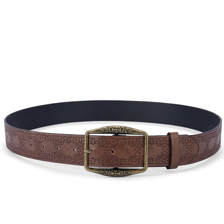 Men's Retro Pattern Decorative Buckle Leather Belt - image 1