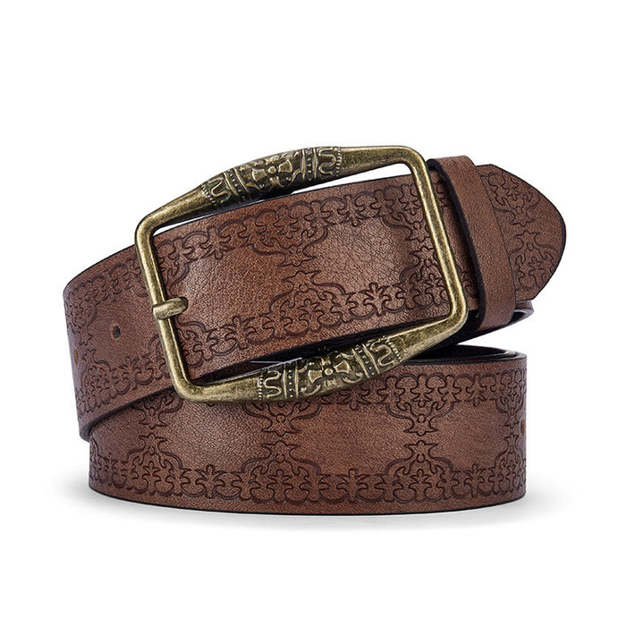 Men's Retro Pattern Decorative Buckle Leather Belt - Brown - 42 - image 0