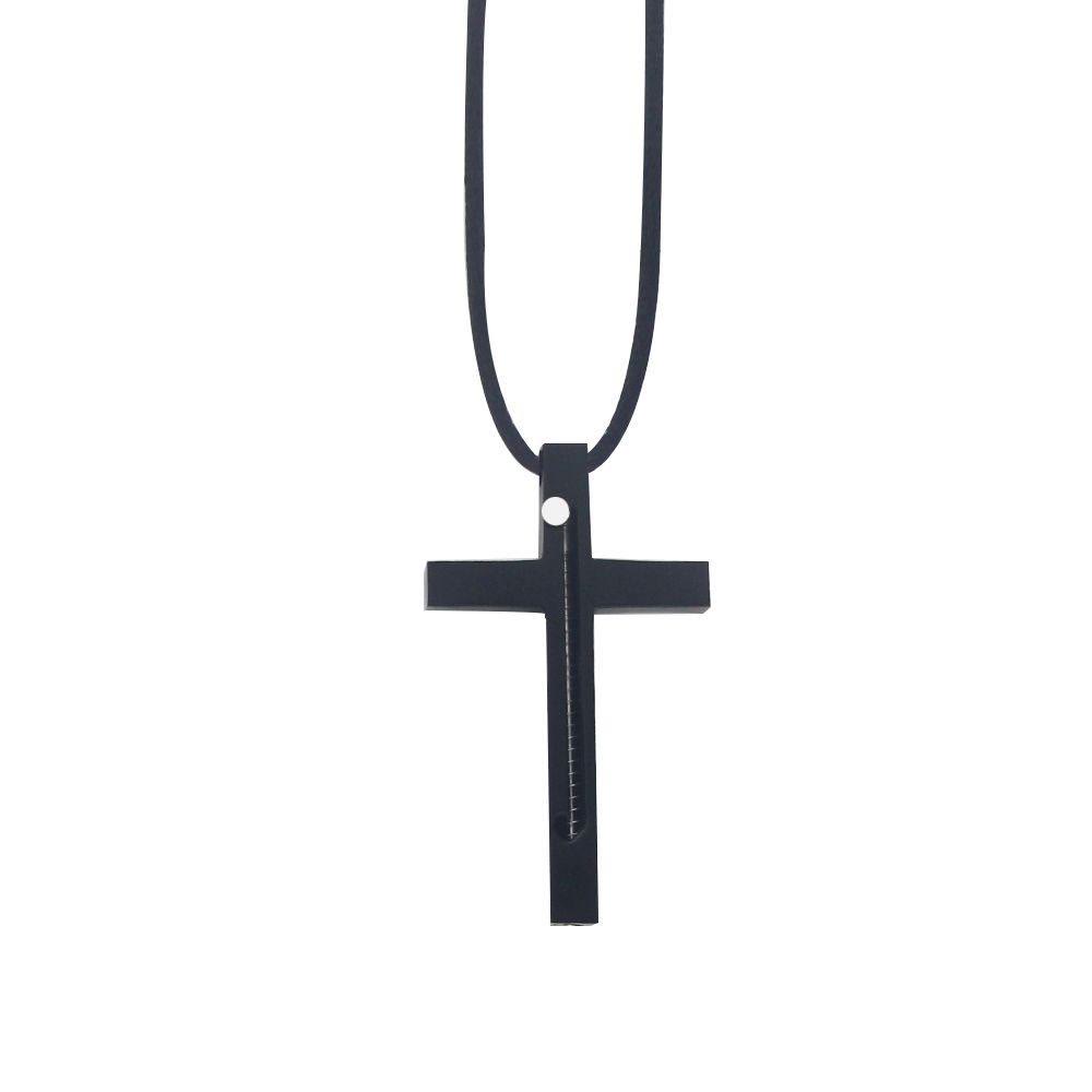 Portable Gadget Needle Cross Pendant Necklace - Black - image 4