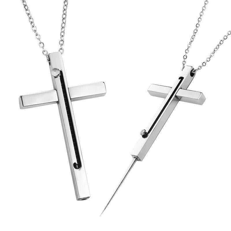 Portable Gadget Needle Cross Pendant Necklace - Silver - image 6