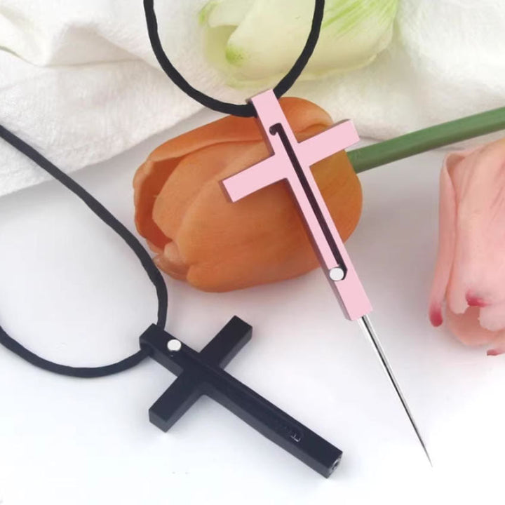 Portable Gadget Needle Cross Pendant Necklace - image 3