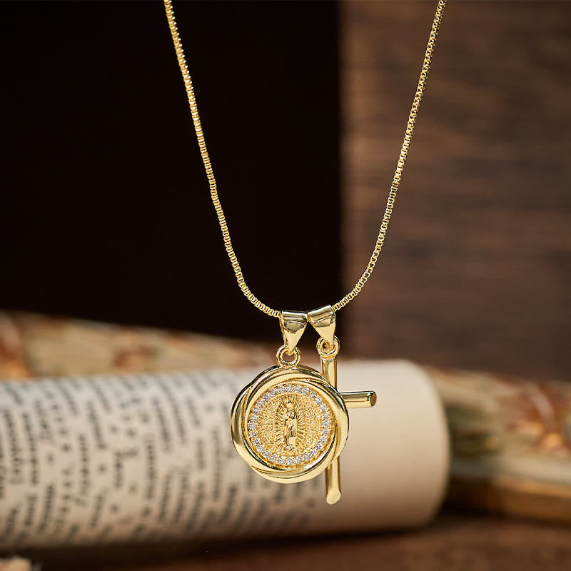 Lustrous Gold-Tone Metal Seal & Cross Dual-Pendant Necklace - Style #1 - image 0