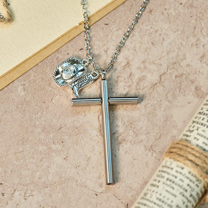 EDC Tool Cross Self-defense Needle & Silver Pendant Necklace - Silver - image 0