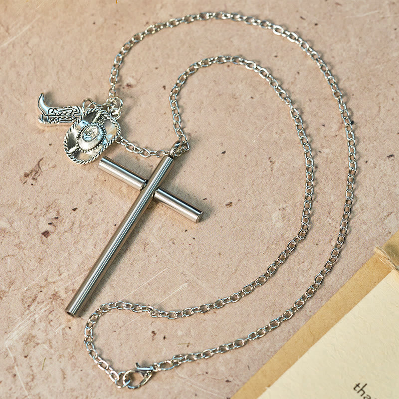 EDC Tool Cross Self-defense Needle & Silver Pendant Necklace - image 2