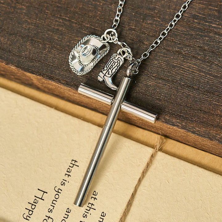 EDC Tool Cross Self-defense Needle & Silver Pendant Necklace - image 4
