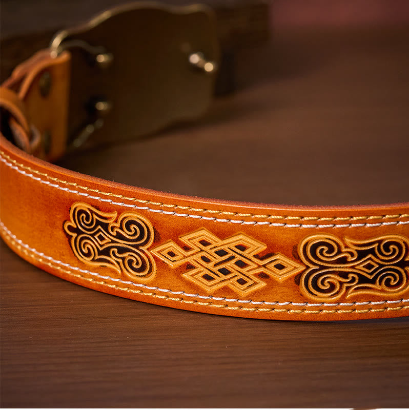 Men's Western Style Copper Bullhead Buckle Embossed Leather Belt - image 3