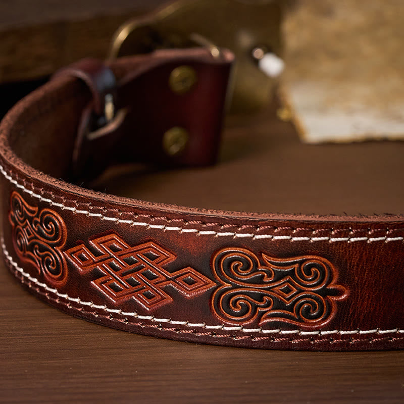 Men's Western Style Copper Bullhead Buckle Embossed Leather Belt - image 6
