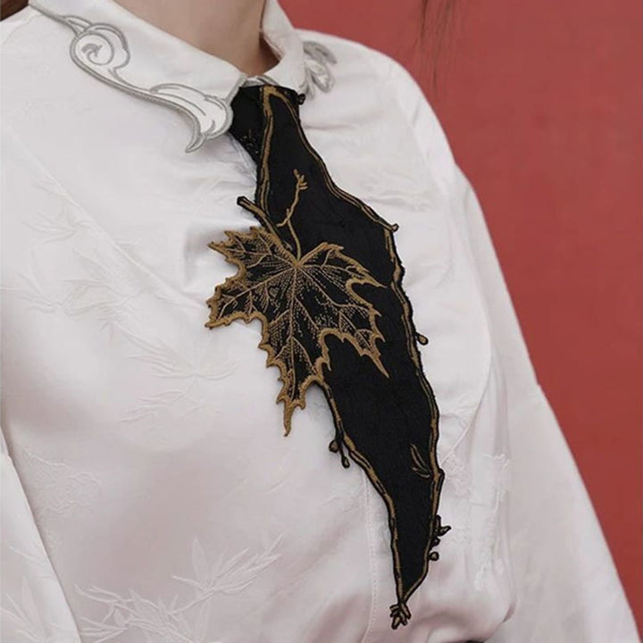 Women's Black Maple Leave Embroidered Zipper Necktie - image 3