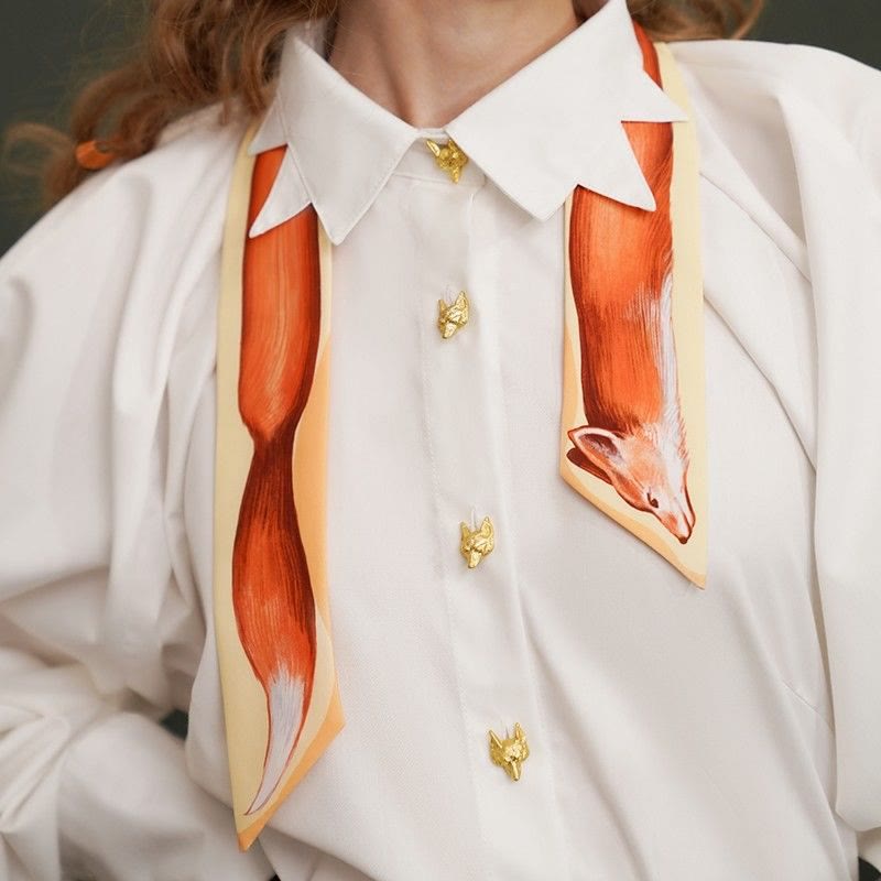 Fox Oil Painting Style Print Narrow Skinny Cravat - Orange - image 0