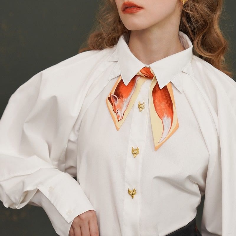 Fox Oil Painting Style Print Narrow Skinny Cravat - image 2