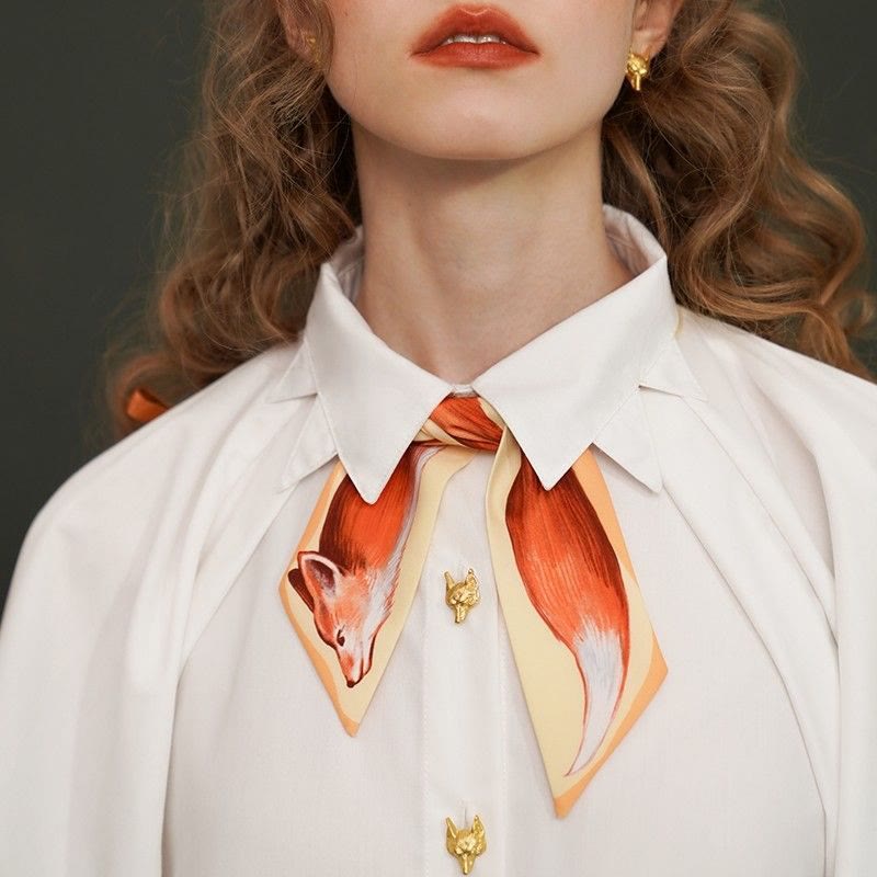 Fox Oil Painting Style Print Narrow Skinny Cravat - image 1