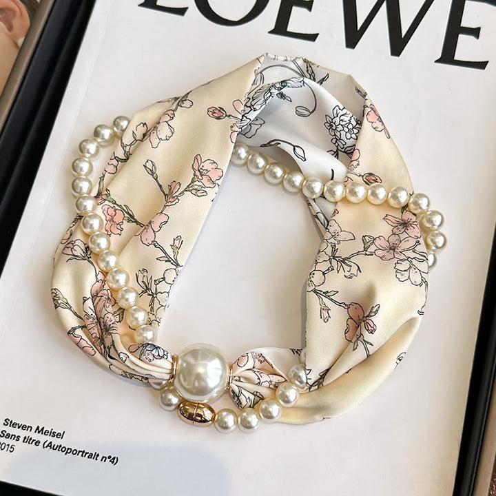 Women's Magnetic Clasp Artificial Pearl Necklace Scarf - Beige Peach Blossom - image 14