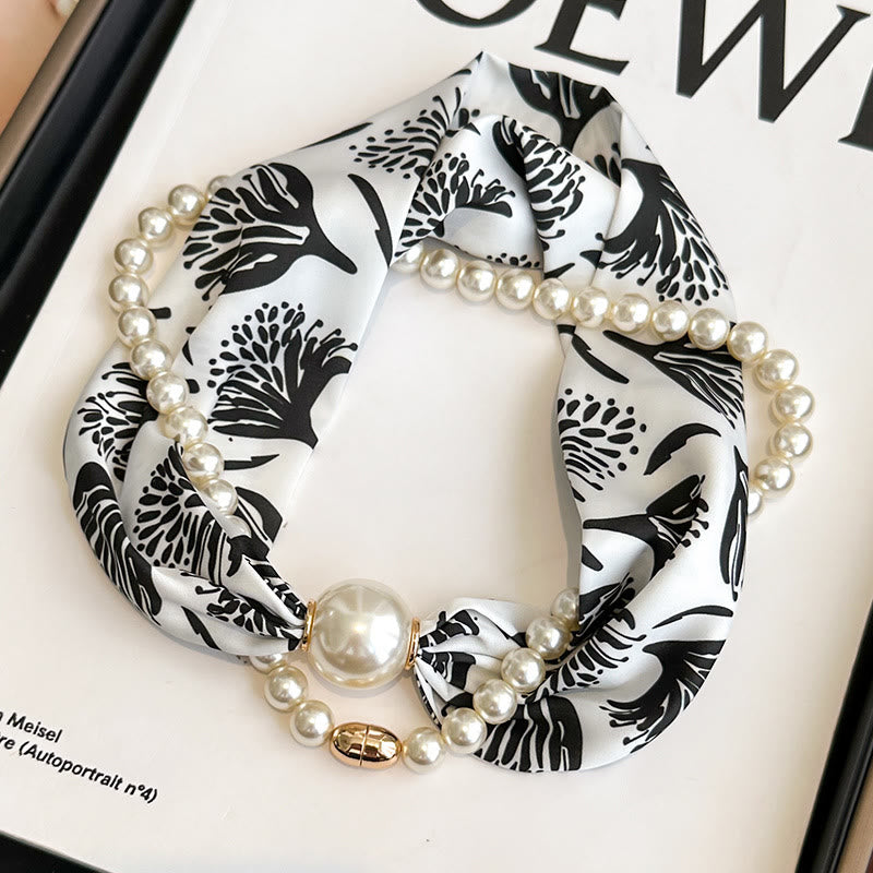 Women's Magnetic Clasp Artificial Pearl Necklace Scarf - Black Tree - image 13