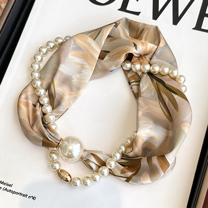 Women's Magnetic Clasp Artificial Pearl Necklace Scarf - Coffee Lily - image 12