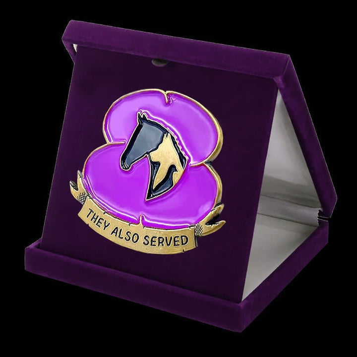 "They Also Served" War Horse Purple Poppy Enamel Brooch - image 1