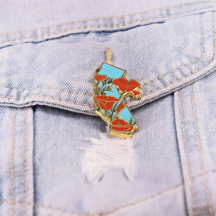 Gold California Poppy State Enamel Brooch - image 1