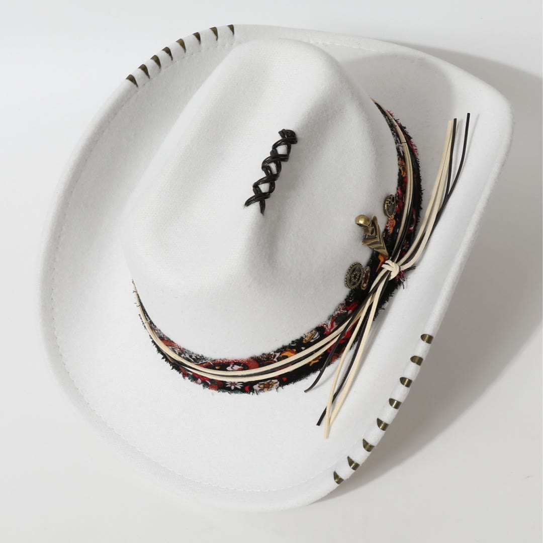 Frayed Trim Western Style Feather Accent Cowboy Hat - image 5