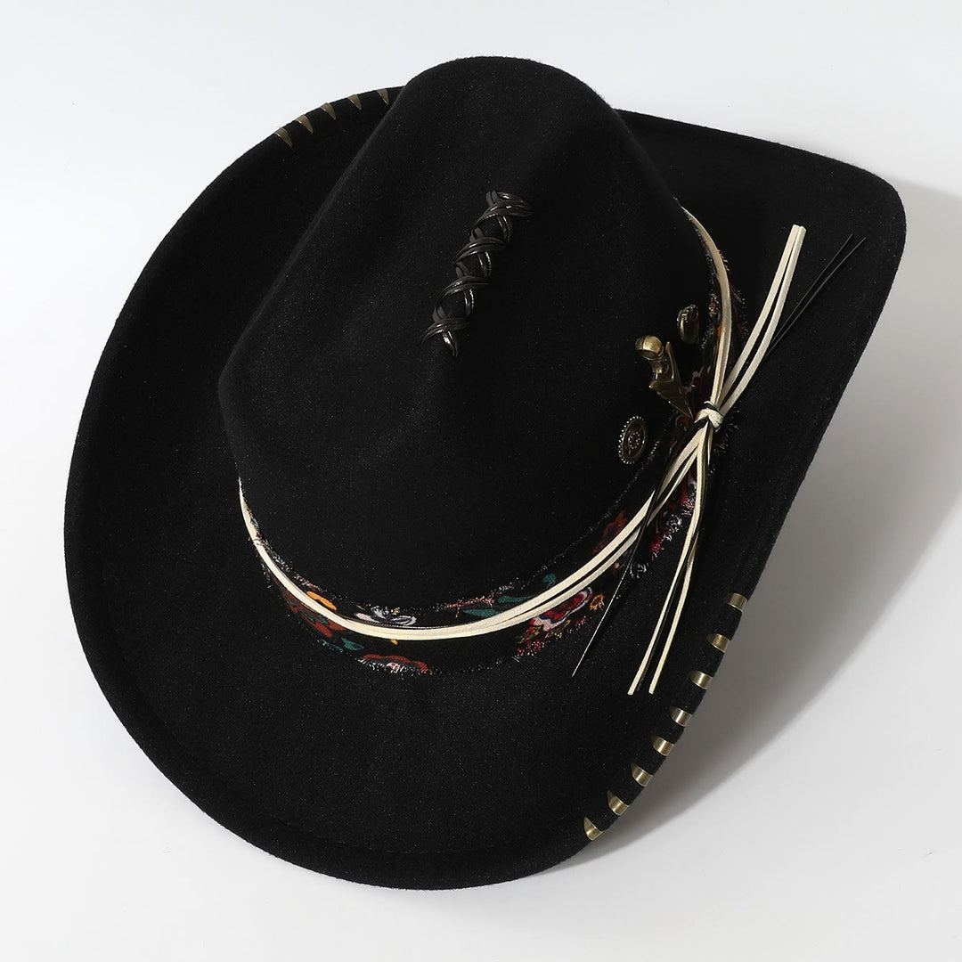Frayed Trim Western Style Feather Accent Cowboy Hat - image 3