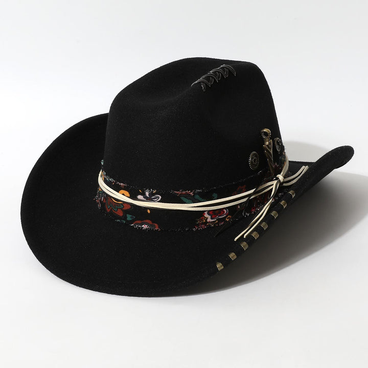 Frayed Trim Western Style Feather Accent Cowboy Hat - Black - M (22"-22 7/8") - image 2