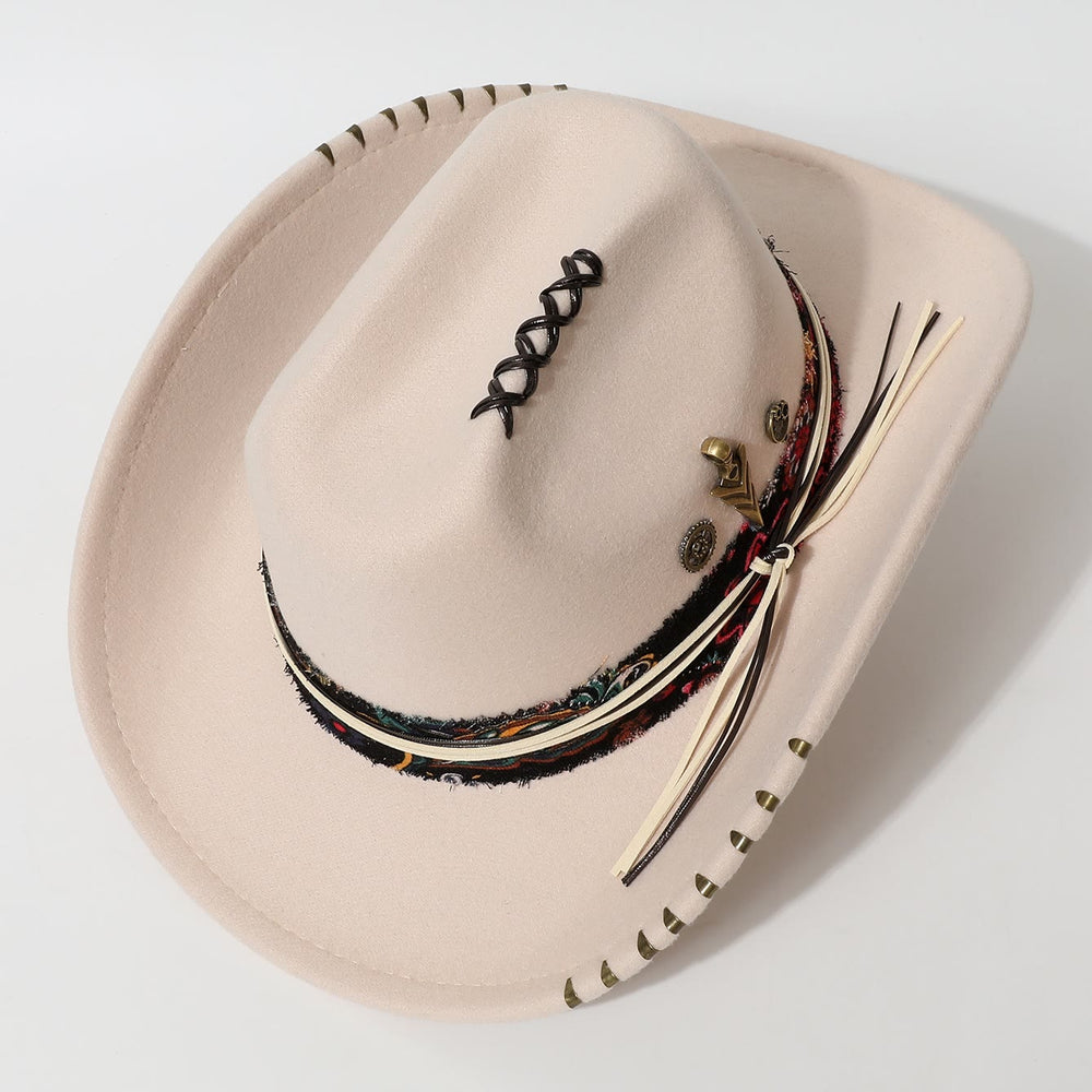 Frayed Trim Western Style Feather Accent Cowboy Hat - image 1