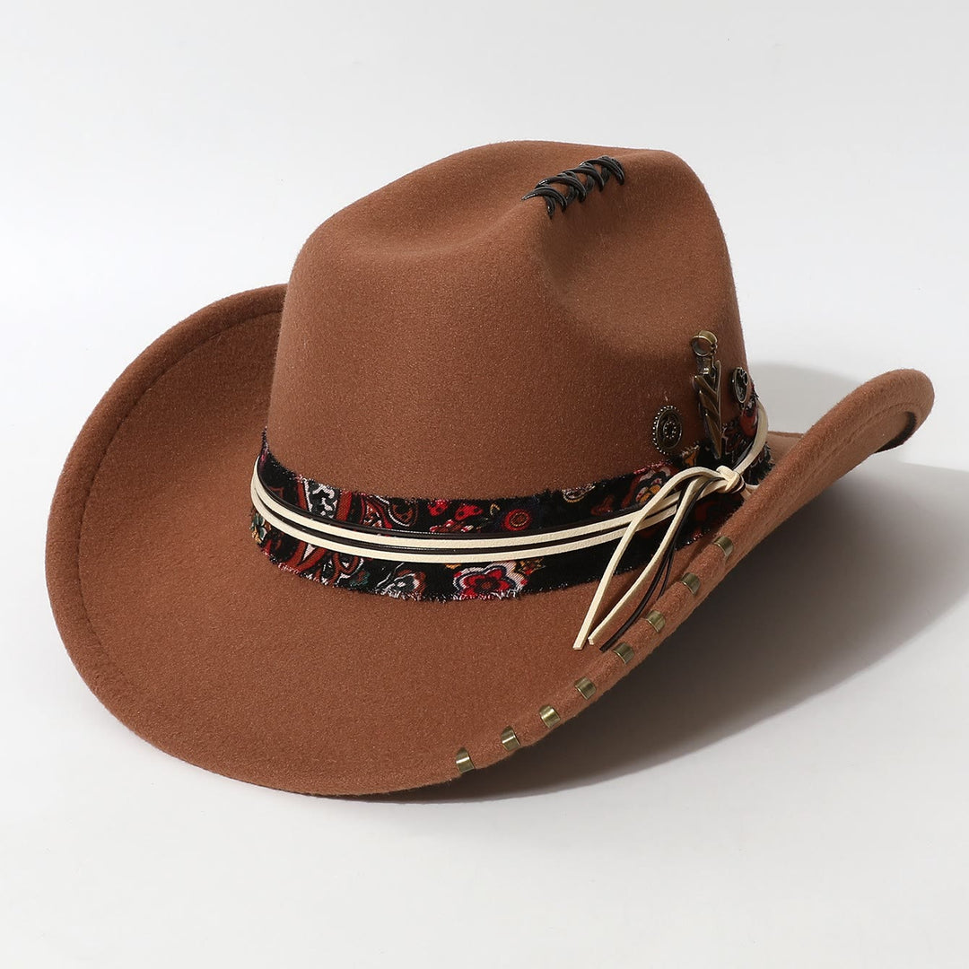 Frayed Trim Western Style Feather Accent Cowboy Hat - Brown - M (22"-22 7/8") - image 6