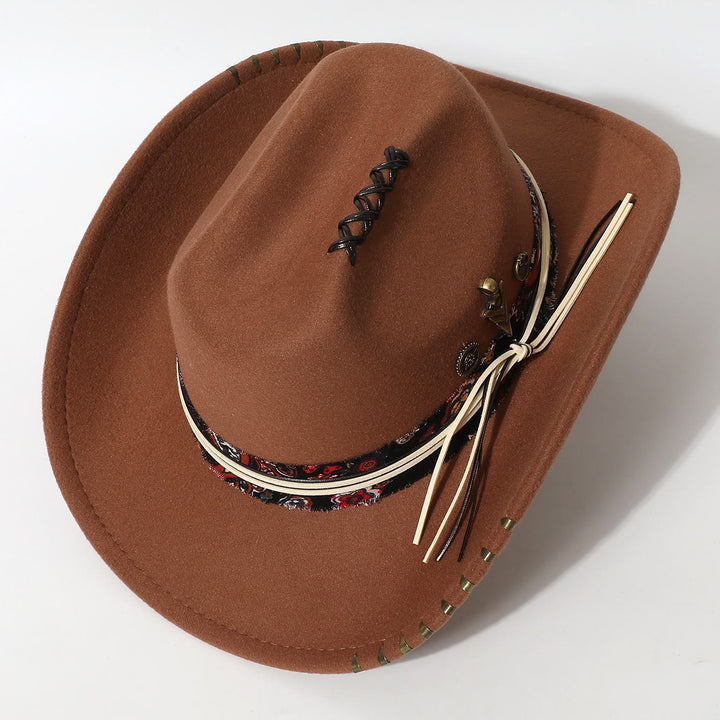 Frayed Trim Western Style Feather Accent Cowboy Hat - image 7