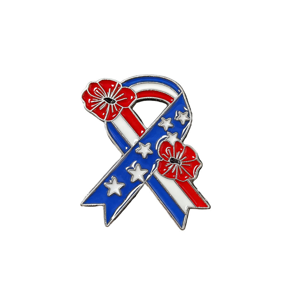 Patriotic Ribbon American Flag Poppy Enamel Brooch - Silver - image 7