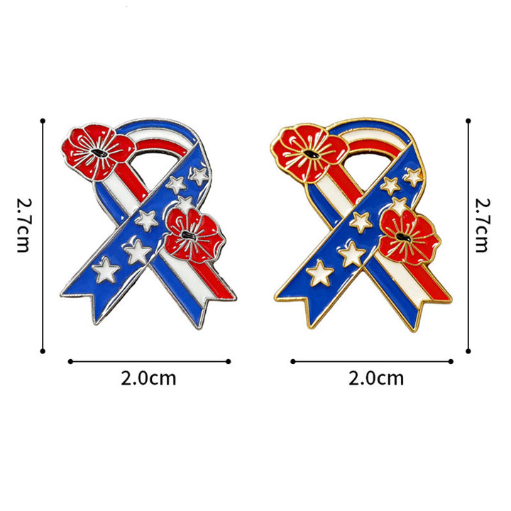 Patriotic Ribbon American Flag Poppy Enamel Brooch - image 6