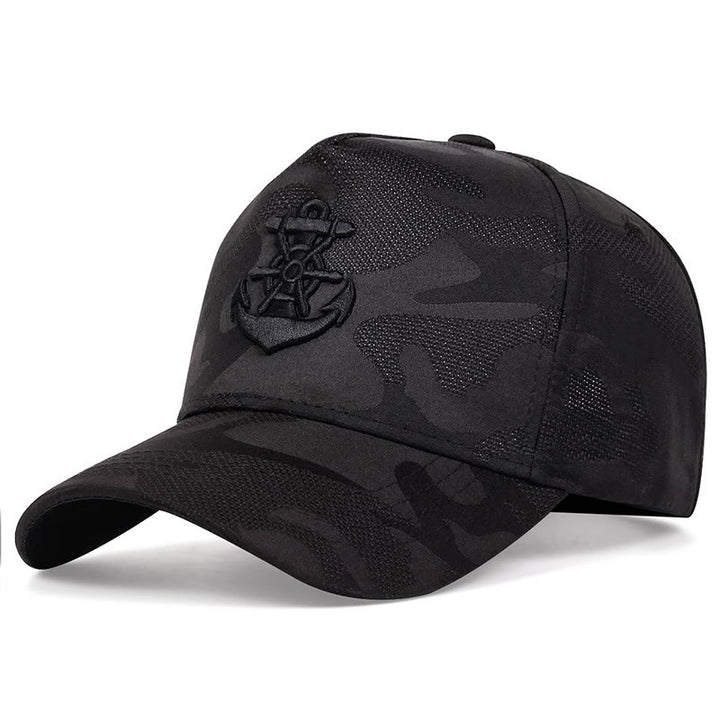 Anchor Embroidered Camouflage Mesh Panel Baseball Cap - Black - Adjustable (21 5/8"-23 5/8") - image 0