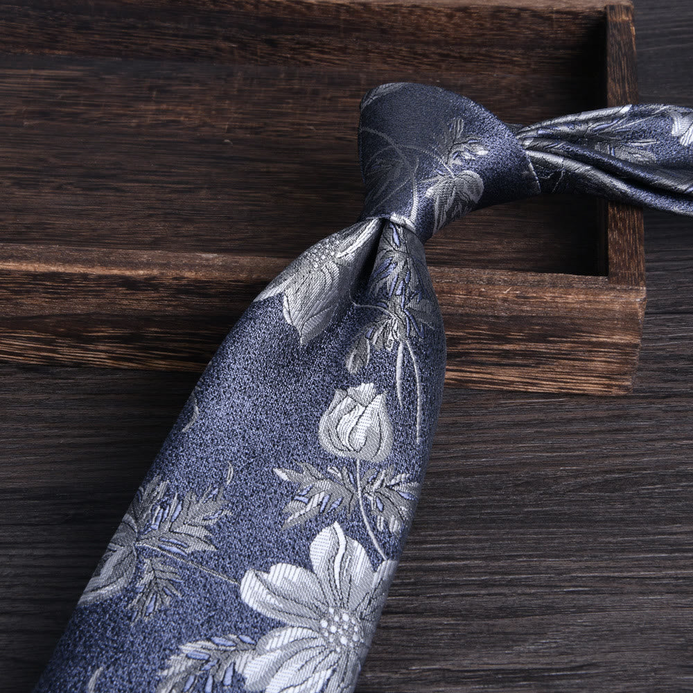 Men's Floral Jacquard Textured Formal Necktie - Style #7 - image 7