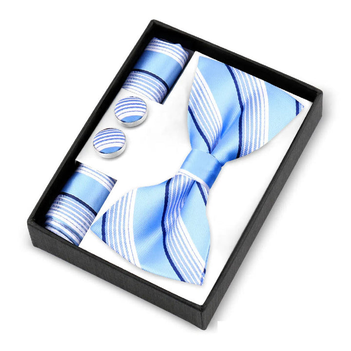 3Pcs Men's Paisley Pattern Bow Tie Cufflink And Pocket Square Set - Light Blue - image 0