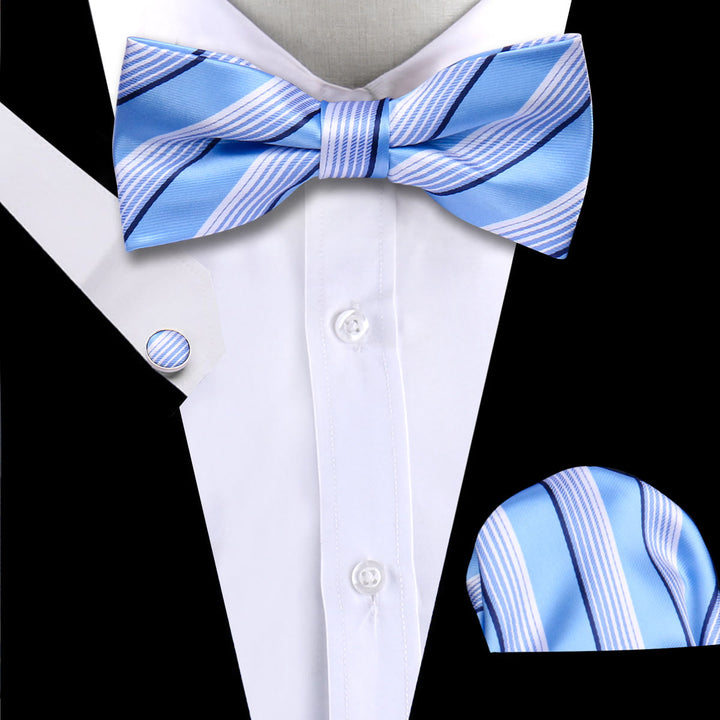 3Pcs Men's Paisley Pattern Bow Tie Cufflink And Pocket Square Set - image 1