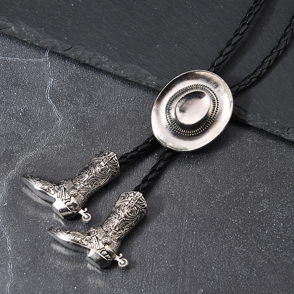 Western Cowboy Hat Medallion Boot Tip Bolo Tie - image 1