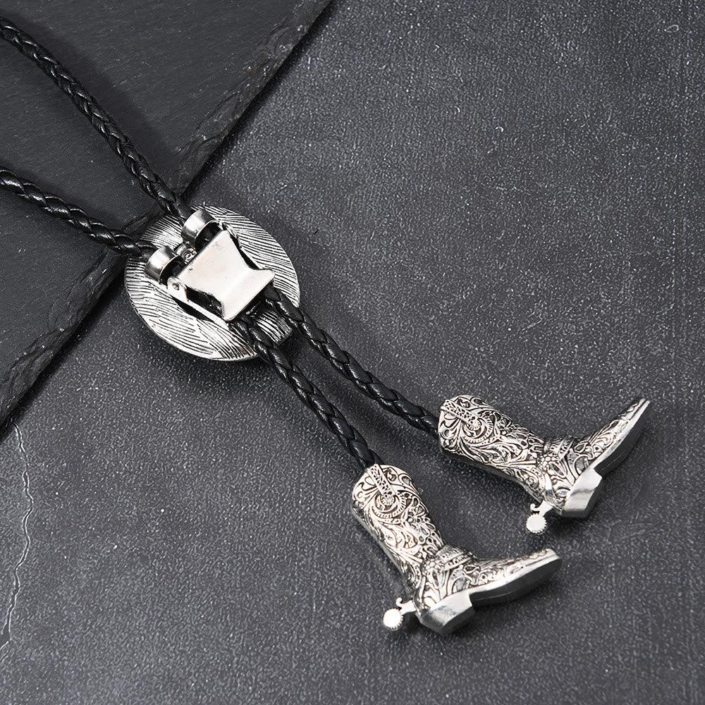 Western Cowboy Hat Medallion Boot Tip Bolo Tie - image 3
