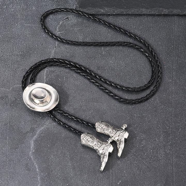 Western Cowboy Hat Medallion Boot Tip Bolo Tie - image 2