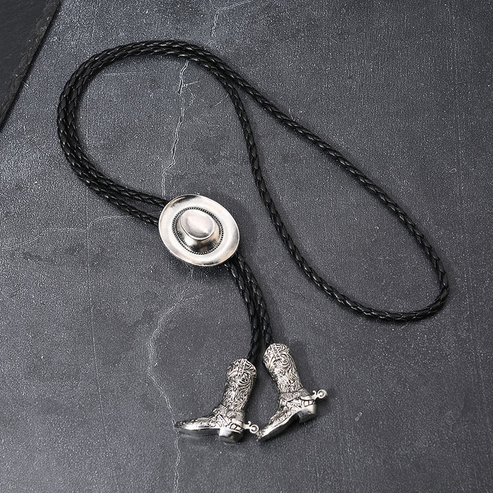 Western Cowboy Hat Medallion Boot Tip Bolo Tie - Silver - image 0