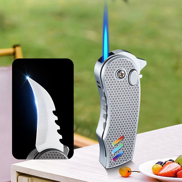 2-in-1 EDC-Tool Folding Knife Alloy Butane Lighter - Silver - image 5