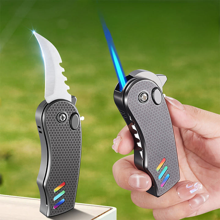 2-in-1 EDC-Tool Folding Knife Alloy Butane Lighter - Black - image 0