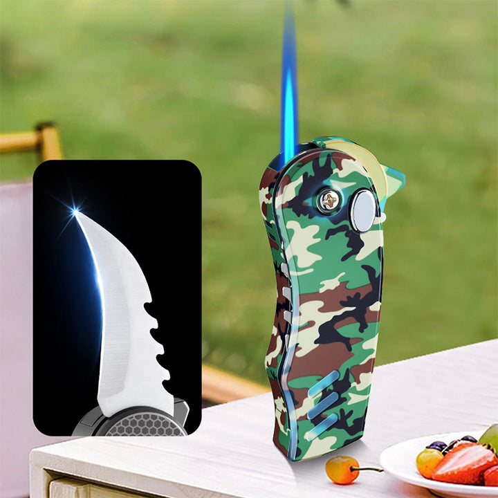 2-in-1 EDC-Tool Folding Knife Alloy Butane Lighter - Green - image 7